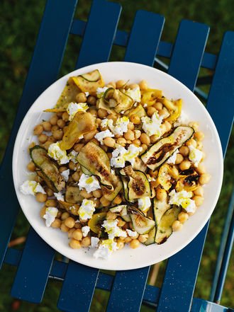 Grilled courgettes with chickpeas & marjoram