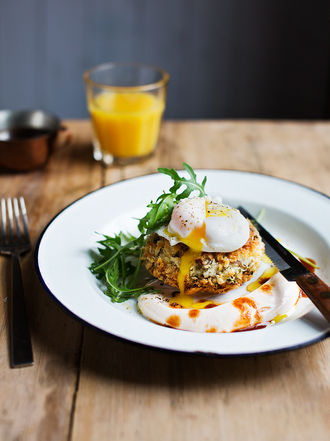 Beef hash cakes with chipotle yoghurt